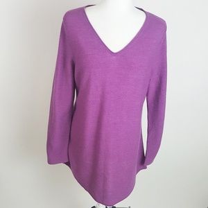 Eileen Fisher Merino Wool V Neck Sweater L Purple